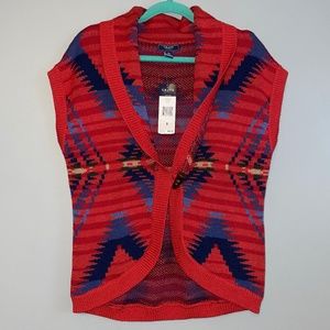 NWT Chaps Denim Ralph Lauren Southwestern Aztec Sweater Cardigan Small